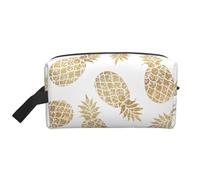 SamLng Large Travel Cosmetic Bag - golden pineapple background Full-Print Design, Portable Toiletry Organizer, Multi-Use Pouch for Makeup, White, One Size