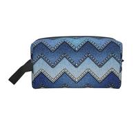 SamLng Large Travel Cosmetic Bag - Gradient Blue Denim Full-Print Design, Portable Toiletry Organizer, Multi-Use Pouch for Makeup, White, One Size