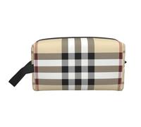 SamLng Large Travel Cosmetic Bag - Gray plaid lines Full-Print Design, Portable Toiletry Organizer, Multi-Use Pouch for Makeup, White, One Size
