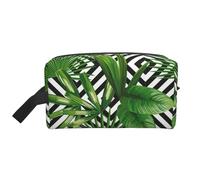 SamLng Large Travel Cosmetic Bag - Green Leaves of Palm Tree Tropical Plant Full-Print Design, Portable Toiletry Organizer, Multi-Use Pouch for Makeup, White, One Size
