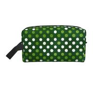 SamLng Large Travel Cosmetic Bag - Green Polka Dots Full-Print Design, Portable Toiletry Organizer, Multi-Use Pouch for Makeup, White, One Size