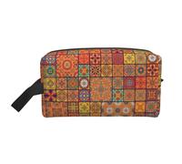 SamLng Large Travel Cosmetic Bag - Group of Moroccan Geometric Full-Print Design, Portable Toiletry Organizer, Multi-Use Pouch for Makeup, White, One Size
