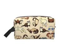 SamLng Large Travel Cosmetic Bag - Hairy Ferret Full-Print Design, Portable Toiletry Organizer, Multi-Use Pouch for Makeup, White, One Size