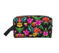 SamLng Large Travel Cosmetic Bag - Hawaiian Flower Full-Print Design, Portable Toiletry Organizer, Multi-Use Pouch for Makeup, White, One Size