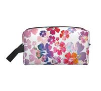 SamLng Large Travel Cosmetic Bag - Hawaiian flower print Full-Print Design, Portable Toiletry Organizer, Multi-Use Pouch for Makeup, White, One Size