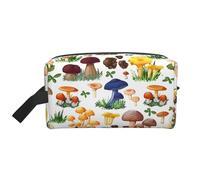 SamLng Large Travel Cosmetic Bag - Japanese Painting mushroom Full-Print Design, Portable Toiletry Organizer, Multi-Use Pouch for Makeup, White, One Size