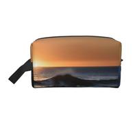 SamLng Large Travel Cosmetic Bag - Last Sun Rays of Over The Sea Waves Full-Print Design, Portable Toiletry Organizer, Multi-Use Pouch for Makeup, White, One Size