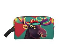 SamLng Large Travel Cosmetic Bag - Moose Full-Print Design, Portable Toiletry Organizer, Multi-Use Pouch for Makeup, White, One Size