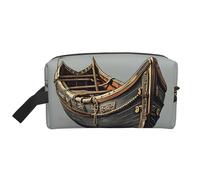 SamLng Large Travel Cosmetic Bag - Old Viking Boats Full-Print Design, Portable Toiletry Organizer, Multi-Use Pouch for Makeup, White, One Size