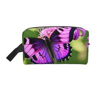 SamLng Large Travel Cosmetic Bag - Purple Butterfly Full-Print Design, Portable Toiletry Organizer, Multi-Use Pouch for Makeup, White, One Size