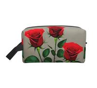 SamLng Large Travel Cosmetic Bag - Red Rose Flowers 1 Full-Print Design, Portable Toiletry Organizer, Multi-Use Pouch for Makeup, White, One Size