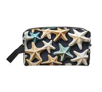 SamLng Large Travel Cosmetic Bag - Seashell Starfish Full-Print Design, Portable Toiletry Organizer, Multi-Use Pouch for Makeup, White, One Size