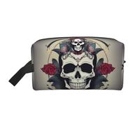 SamLng Large Travel Cosmetic Bag - Skull Yoga Full-Print Design, Portable Toiletry Organizer, Multi-Use Pouch for Makeup, White, One Size