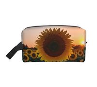 SamLng Large Travel Cosmetic Bag - Sunflower and sunset Full-Print Design, Portable Toiletry Organizer, Multi-Use Pouch for Makeup, White, One Size