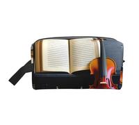 SamLng Large Travel Cosmetic Bag - Violin and Book Full-Print Design, Portable Toiletry Organizer, Multi-Use Pouch for Makeup, White, One Size