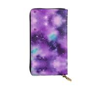 SamLng Magic Galaxy Sky Purple Print Leather Long Clutch Wallet for Women â€“ Fashionable, and Lightweight Waterproof Leather Wallet, Black, One Size