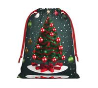 SamLng Medium Drawstring Gift Bag - Christmas Tree and ball Perfect for Christmas, Holiday, & Party Favors - Candy Bags & Treat Sacks