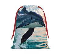 SamLng Medium Drawstring Gift Bag - cute Dolphin jumping Perfect for Christmas, Holiday, & Party Favors - Candy Bags & Treat Sacks