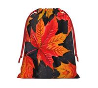 SamLng Medium Drawstring Gift Bag - Fall Red Leaves Perfect for Christmas, Holiday, & Party Favors - Candy Bags & Treat Sacks