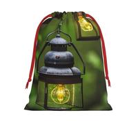 SamLng Medium Drawstring Gift Bag - Fireflies and Lantern Perfect for Christmas, Holiday, & Party Favors - Candy Bags & Treat Sacks