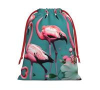SamLng Medium Drawstring Gift Bag - Flamingo Flowers Perfect for Christmas, Holiday, & Party Favors - Candy Bags & Treat Sacks