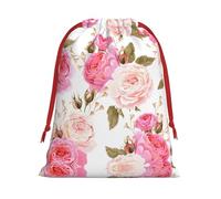 SamLng Medium Drawstring Gift Bag - Floral Flower Rose Pink Perfect for Christmas, Holiday, & Party Favors - Candy Bags & Treat Sacks