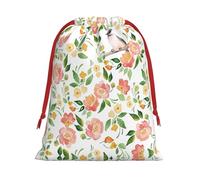 SamLng Medium Drawstring Gift Bag - Flower and Bird Perfect for Christmas, Holiday, & Party Favors - Candy Bags & Treat Sacks