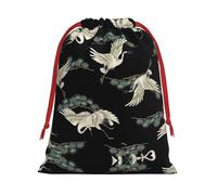 SamLng Medium Drawstring Gift Bag - Japanese Crane & Pine Perfect for Christmas, Holiday, & Party Favors - Candy Bags & Treat Sacks