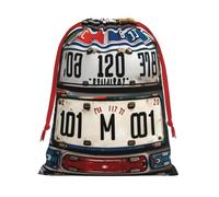 SamLng Medium Drawstring Gift Bag - Old License Plate Perfect for Christmas, Holiday, & Party Favors - Candy Bags & Treat Sacks