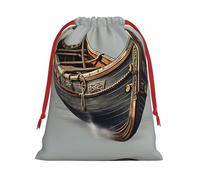 SamLng Medium Drawstring Gift Bag - Old Viking Boats Perfect for Christmas, Holiday, & Party Favors - Candy Bags & Treat Sacks