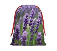 SamLng Medium Drawstring Gift Bag - Purple Lavender Floral Flowers Perfect for Christmas, Holiday, & Party Favors - Candy Bags & Treat Sacks
