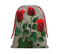 SamLng Medium Drawstring Gift Bag - Red Rose Flowers 1 Perfect for Christmas, Holiday, & Party Favors - Candy Bags & Treat Sacks
