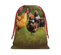 SamLng Medium Drawstring Gift Bag - Rooster Perfect for Christmas, Holiday, & Party Favors - Candy Bags & Treat Sacks