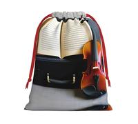 SamLng Medium Drawstring Gift Bag - Violin and Book Perfect for Christmas, Holiday, & Party Favors - Candy Bags & Treat Sacks