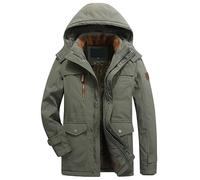 SamLng Mens Winter Jacket, Fleece Lined Quilted Padded Hooded Coat, Warm Thermal Windproof Tactical Cargo Parka, Commuting Walking Travelling Working, Mid Length Zip Closure Soft