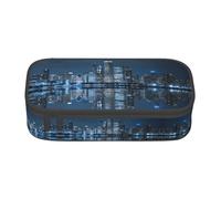 SamLng Pencil Case with Chicago Reflected Full-Print Design - Multi-Purpose Organizer - Durable Oxford Cloth, Multiple Compartments