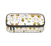 SamLng Pencil Case with Flying Bees Daisy Honey Full-Print Design - Multi-Purpose Organizer - Durable Oxford Cloth, Multiple Compartments