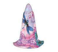 SamLng Pink flower and blue dragonfly Hooded Cloak - Role-Play Costume for Teens, Suitable for Cosplay, Christmas, Halloween, Easter, Carnival