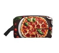 SamLng Pizza Food Print Travel Toiletry Bag - Cosmetic Makeup Pouch for Men and Women, Portable Organizer for Daily Use, White, One Size