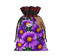 SamLng Purple Daisy Christmas Gift Bag - Holiday Drawstring Party Favor, Goody Wrapping, Perfect for Birthdays, Anniversaries