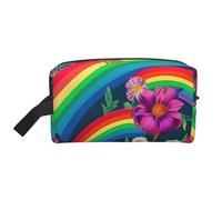 SamLng Rainbow Flowers Print Travel Toiletry Bag - Cosmetic Makeup Pouch for Men and Women, Portable Organizer for Daily Use, White, One Size