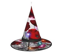SamLng Red Poppy Flower Witch Hat - Halloween Costume Accessories for Party, Masquerade & Ladies Cosplay Dress - LED Light Cap