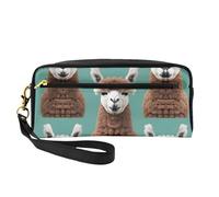 SamLng Reusable Cosmetic Makeup Bag â€“ Alpaca Llama Print Leather Small Makeup Bag for Travel, Toiletry Organizer with Zipper, Black, One Size