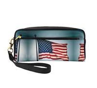 SamLng Reusable Cosmetic Makeup Bag â€“ American Flag pattern Print Leather Small Makeup Bag for Travel, Toiletry Organizer with Zipper, Black, One Size