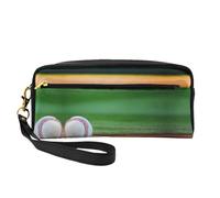 SamLng Reusable Cosmetic Makeup Bag â€“ Baseball Print Leather Small Makeup Bag for Travel, Toiletry Organizer with Zipper, Black, One Size