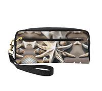 SamLng Reusable Cosmetic Makeup Bag â€“ Beach Seashell Starfish Print Leather Small Makeup Bag for Travel, Toiletry Organizer with Zipper, Black, One Size