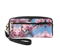 SamLng Reusable Cosmetic Makeup Bag – beautiful cherry blossoms Print Leather Small Makeup Bag for Travel, Toiletry Organizer with Zipper, Black, One Size