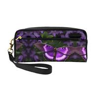 SamLng Reusable Cosmetic Makeup Bag â€“ Beautiful purple butterfly Print Leather Small Makeup Bag for Travel, Toiletry Organizer with Zipper, Black, One Size