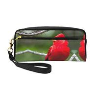 SamLng Reusable Cosmetic Makeup Bag – beautiful red Birds Print Leather Small Makeup Bag for Travel, Toiletry Organizer with Zipper, Black, One Size