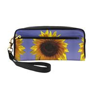 SamLng Reusable Cosmetic Makeup Bag â€“ Bloom Sunflower Print Leather Small Makeup Bag for Travel, Toiletry Organizer with Zipper, Black, One Size